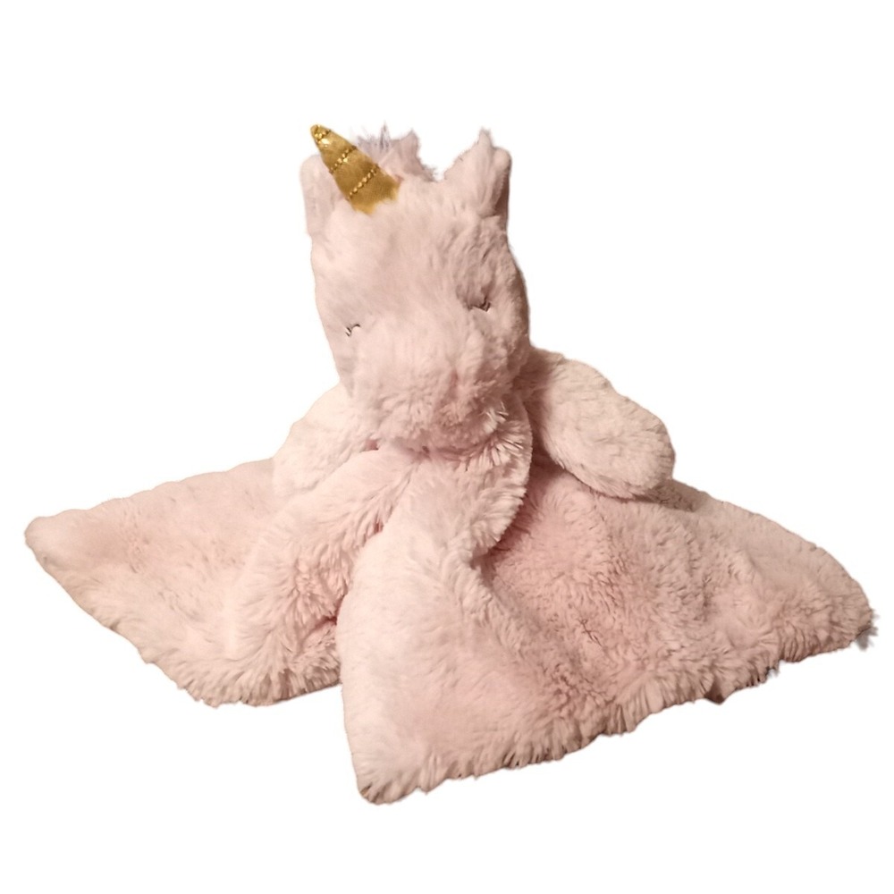 Kellytoy Pink Unicorn Lovey Baby Plush Rattle Security Blanket 14" Square READ